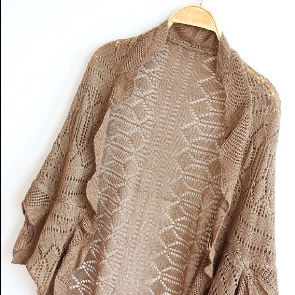 Short-Sleeve Knit Cardigan (Khaki) - Picture 3 of 5